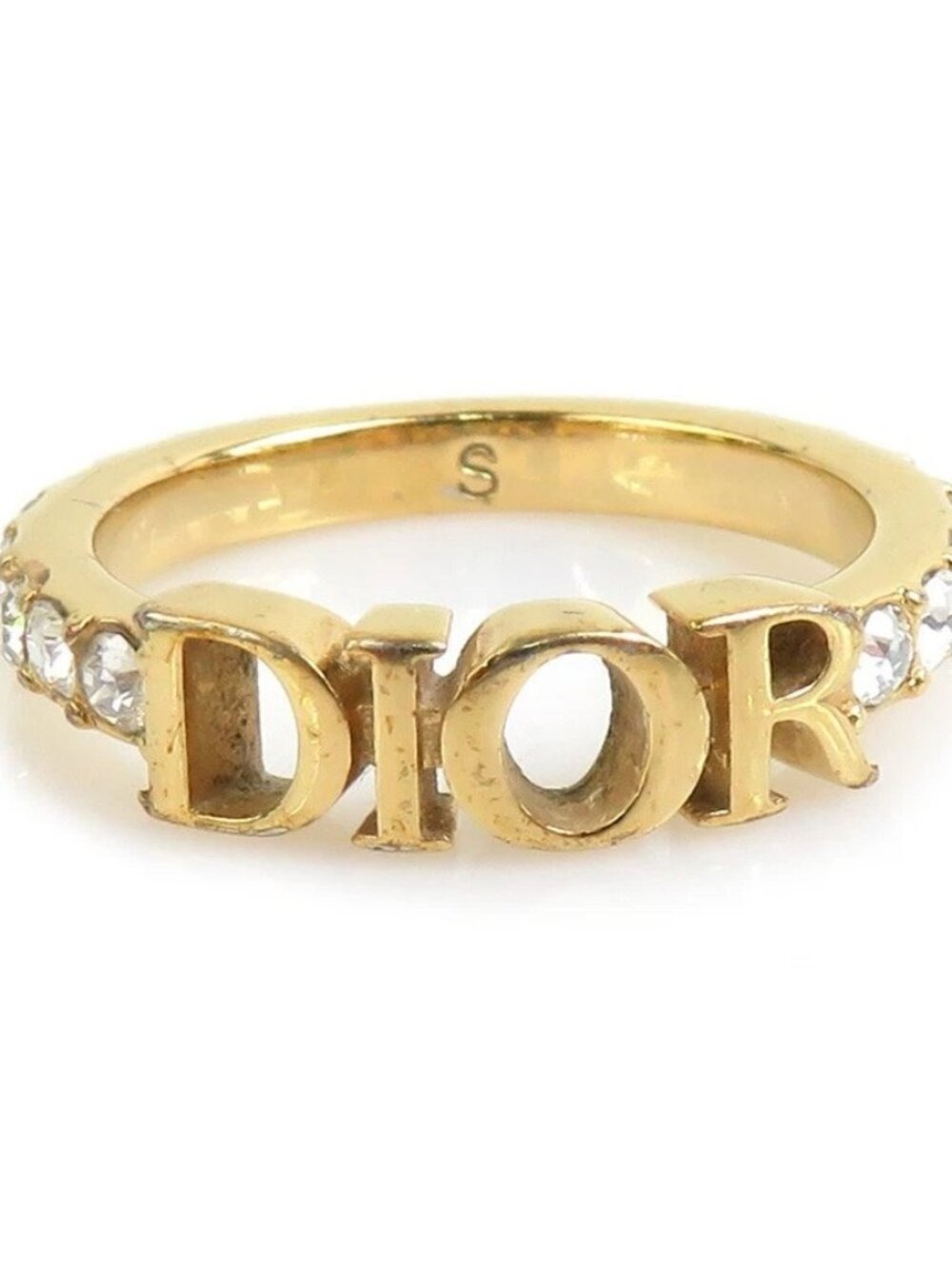 Auth Christian Dior Ring Gold/Silver Metal/Rhinestones
